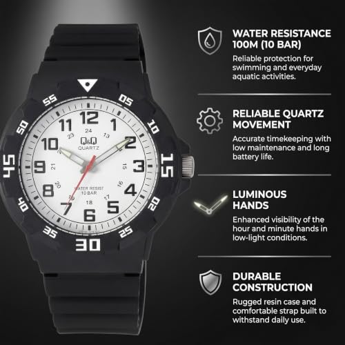 Image of Q&Q Men's Fibre Strap Analog Watch (Black Dial) - 100M Water Resistant, Lightweight Sports Casual Quartz Wristwatch - VR18J003Y