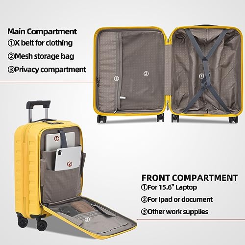 Image of Kaleenie 2 Pieces 19 /29 Luggage Sets, 19 Inch Carry On Luggage with Front Pocket & 29 Inch Side Opening Suitcase, Ligthweight ABS+PC Hardshell, TSA Lock & YKK Zipper with HINOMOTO 360 Wheels, Yellow