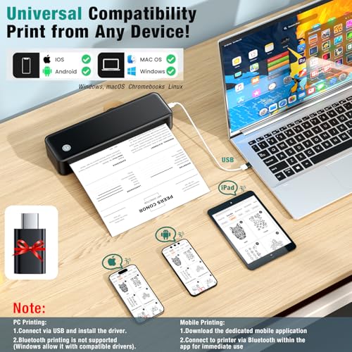 Image of PEDOOLO Portable Printer Wireless for Travel, Inkless Thermal Printer Supports 8.5 x 11 Inch Thermal Paper, Bluetooth Compatible with iOS, Android, Laptop Includes 2 Rolls & 10 Sheets of Paper Kit