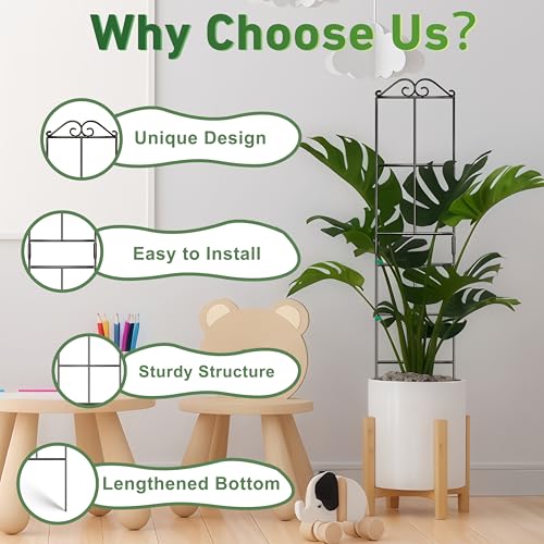 Image of 31.8'' Stackable Plant Trellis Indoor, Metal Trellis for Climbing Plants Indoor, House Plant Support with Soft Ties for Monstera Hoya Pothos, 4P