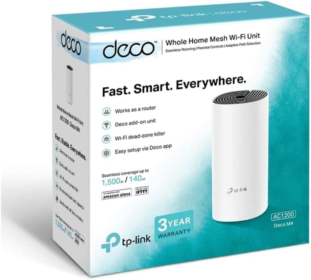 TP-Link Deco M4 Mesh WLAN Set (1er Pack), AC1200 Dual Band Router & Repeater, 2X Gigabit Ports, Zusatzeinheit, empfohlen für Häuser mit 1-2 Schlafzimmern, Umfassender Jugendschutz