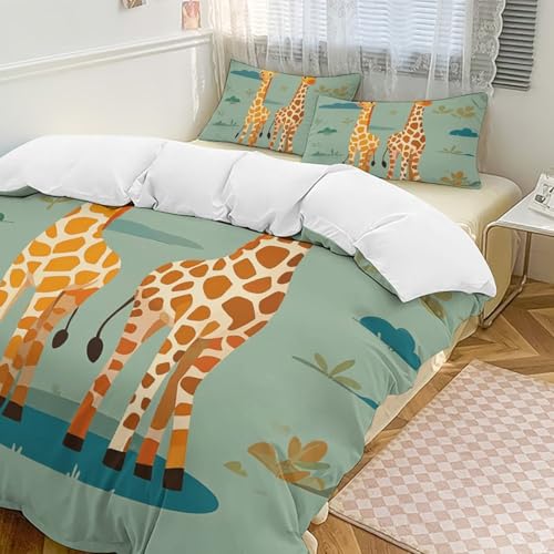 Parure de lit motif girafes en microfibre douce avec 2 taies d'oreiller, taille 228x228 cm - 2