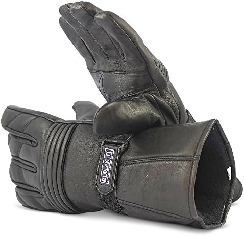 Blok-IT Leather Motorcycle Gloves. Motorbike Gloves. Windproof & Waterproof Biker Gloves, Gauntlet Motorcycle Gloves for Men & Women. Ultra Durable Thinsulate Cold Weather Motorcycle Gloves (Large)