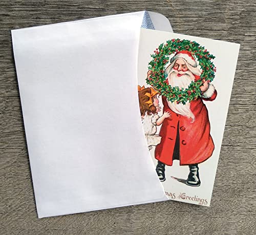 Image of PIXILUV CHRISTMAS KIDS (Pack of 12) Notecards Small Greeting Cards # Vintage Children Playing and Helping Santa ~ Vintage Christmas Postcards Reprint