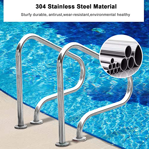 Pool Handrail 304 Stainless Steel Pool Railing for Inground Swimming Pool Stair Rail Easy Install, 2 PCS