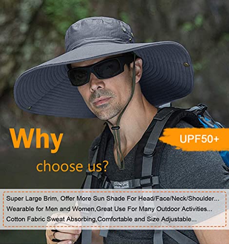 Image of HUAMULAN Wide Brim Sun Hats Men and Women Bucket Safari Fishing Hat for Hiking Garden Lawn Work Camping Outdoor