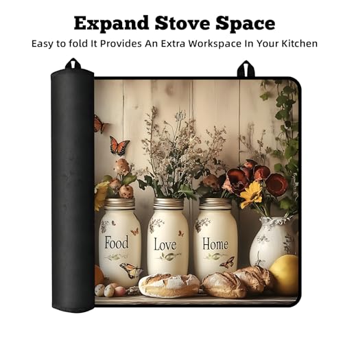 Image of Multi-Design Stove Cover for Glass /Electric Stoves - 3-in-1 Heat-Resistant Protector Mat, Non-Slip Drying Rack 28 inchx20 inch