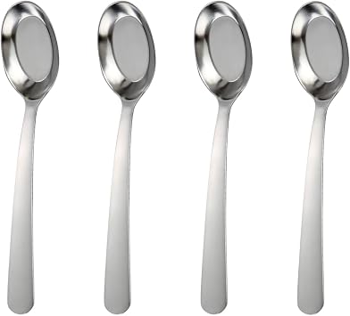 Stainless Steel Flat Bottom Dinner Spoons, korean Spoons with Long Handles, Asian Soup Spoon, Dishwasher Safe, 7.2 Inches, 4 Pack
