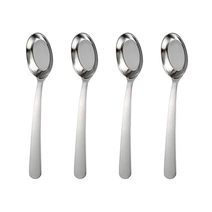 ChenShuo Stainless Steel Flat Bottom Dinner Spoons, korean Spoons with Long Handles, Asian Soup Spoon, Dishwasher Safe, 7.2 Inches, 4 Pack