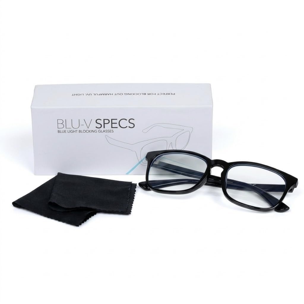 Blu-V Specs Blue Light Blocking Glasses for Men and Women (Black) - Anti-Glare Computer and Gaming Glasses, UV400 Protection
