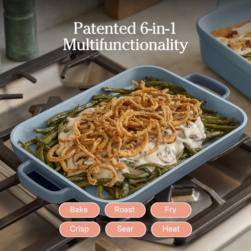 Image of Our Place Mini Griddle Pan | 9 inch (2 Qt) Nonstick Ceramic Griddle Pan for Stovetop & Oven | PFAS-Free, Oven-Safe up to 450F, Easy-Grip Handles | Blue Salt