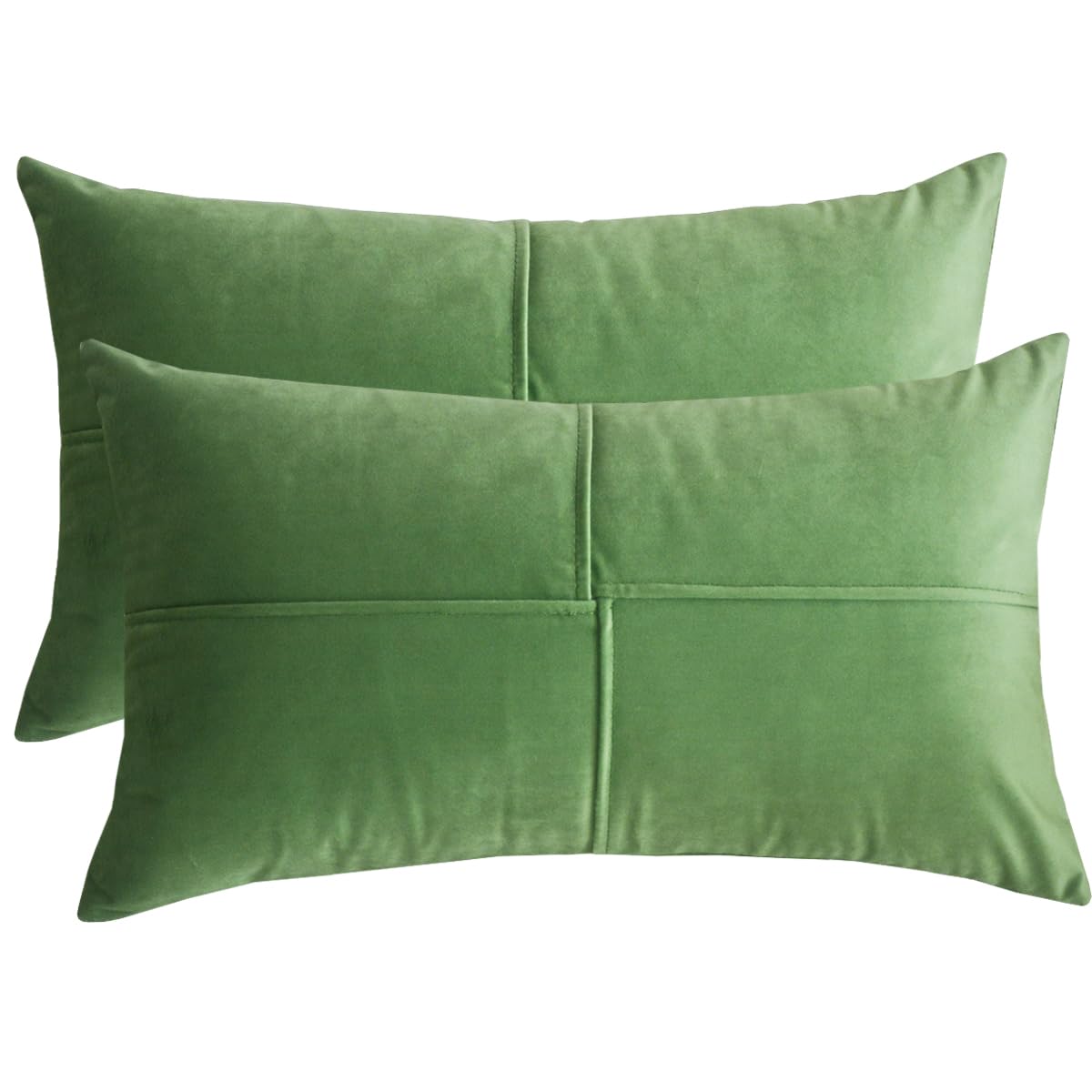 Lutanky Cushion Covers 30 x 50 cm Soft Oblong Velvet Pillow Covers Olive Green Patchwork Design Pillow Cases with Invisible Zipper for Sofa Couch Home Decor 12x20 Inch Set of 2