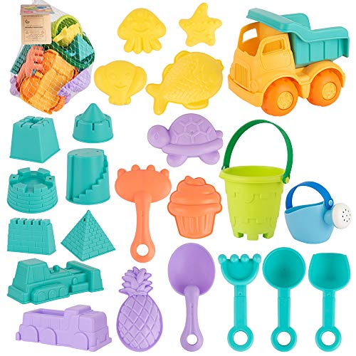 23pcs Beach Sand Toy Set Include Bucket, Sandbox Vehicle, Watering Can, Shovel Tool