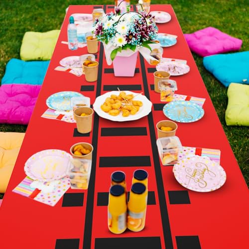 Image of Teenyyou 3 Pcs Train Party Decorations Railroad Track Tablecloths Express Train Birthday Party Supplies 54 x 108 Inch Plastic Table Covers for Railroad Track Western (Red)