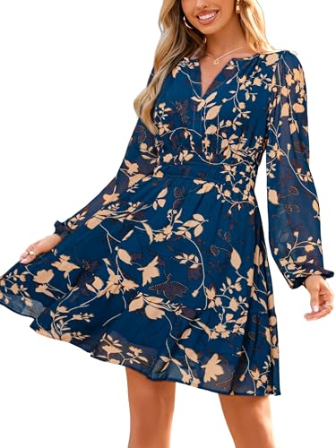 Simplee Womens Fall Floral Mini Dress 2025 Long Sleeve Boho