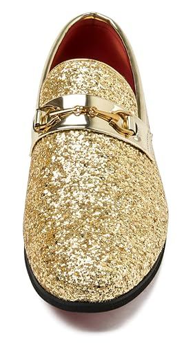 Image of Men Loafer Metallic Textured Slip-on Glitter Sequins Fashion Wedding Dress Shoes Golden