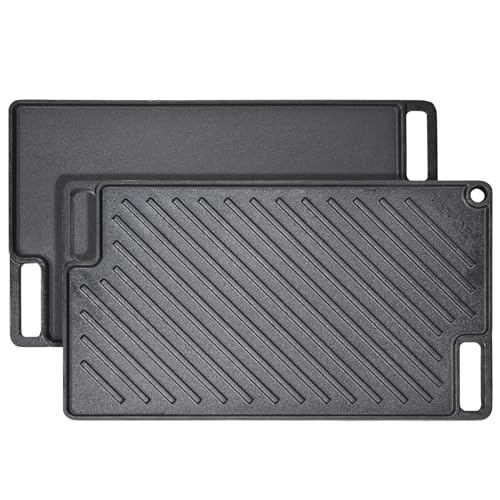 VEVOR Reversible Grill/Griddle, 9.7"x16.7" Pre-Seasoned Cast Iron Griddle, Rectangular Double Burner Griddle…