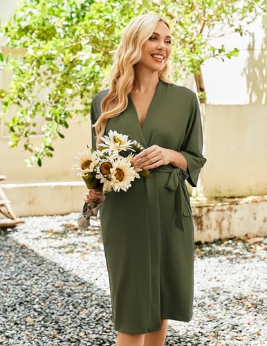 Ekouaer Womens Maternity Nursing Robe for Hospital V Neck Pregnancy Bathrobes 3/4 Sleeve Labor Delivery Nightgowns4