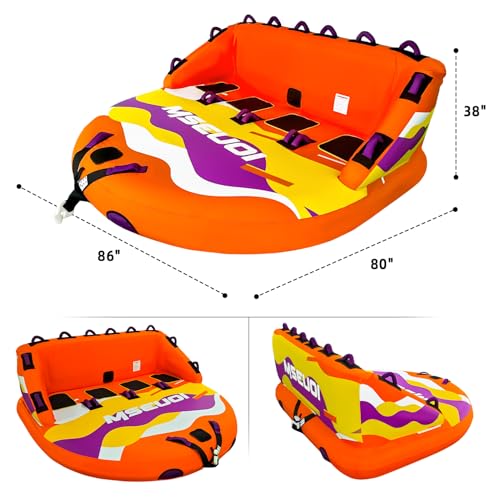 Image of Inflatable Water Towable Tube for Boats Heavy-Duty 1-3 Rider Tow Tube with Reinforced Handles, Quick-Connect Tow Rope, Rapid Air Valve