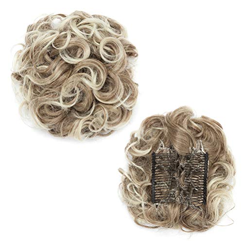 Combs Clip in Bun Claw Jaw on Updo Hairpiece Extensions Wavy Donut Chignons Wrap Around Scrunchy-light brown to bleach blonde