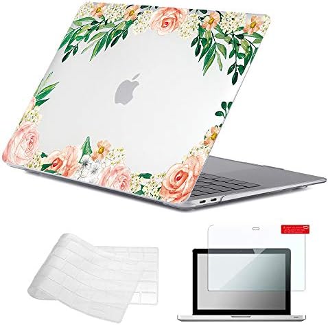 Se7enline A1932/A2337/A2179 MacBook Air 13 inch Case 2020/2019/2018 Clear Crystal Laptop Covers Hard Shell Case for MacBook Air with Touch ID with TPU Keyboard Cover,Screen Protector, Rose Flowers
