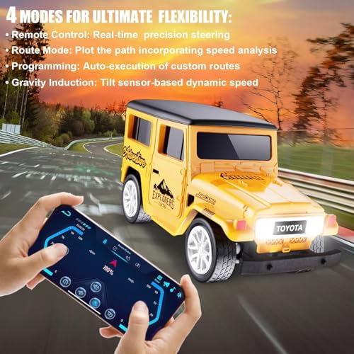 Image of Mini Die-Cast RC Car 1:64 Scale | High-Speed Desktop Remote Control Car with LED Headlights | 2.4GHz Mini Controller, 15m Range, Type-C Charging | Toy Car Model for Kids & Adults (HG4-106)