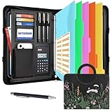 NATISERAUM Portfolio Organizer - 3 Ring Binder with Handle, Vegan Leather Business Padfolio Folder with Notepad, Includes 5 Dividers with 10 Pockets for Documents Files
