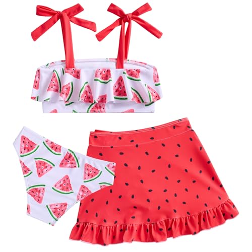 Image of ALISISTER Girls Swimsuit 3 Piece Bathing Suits Flounce Bikini Tankini Set Beach Swimwear with Cover Ups Skirt for 3-8 Years