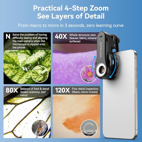 Evil Eye 40X-80X-120X Phone Microscope, Digital Microscope with CPL Filter, 16 LED, 8 UV LED, Wheel Design, Portable Microscope with Universal Clip, Ideal for iPhone 17/16/15/14/13, Samsung & Android by Evil eye - Image 2