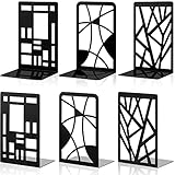 Zonon 6 Pcs Heavy Duty Bookends Decorative Black Metal Bookends for Shelves Book Divider Geometrical Holder Art Design Book Stopper for Home Office School