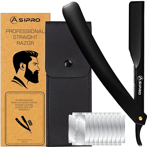 ASIPRO Rasoio a Mano Libera Professionale (20 Mezze lamette) 10 Lama Barba Singola e Custodia Protettiva per la Rasatura e la Cura dei Contorni di Barba Rasoio Monolama Barbiere Professionale