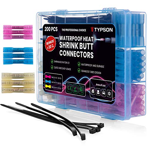 Heat Shrink Butt Connectors — Insulated Waterproof Wire Connector Terminals 200 PCS Electrical Connectors Kit Marine Automotive Wire Crimp Terminals Butt Splice Set 3 Colors 10-12 14-16 18-22 AWG Heat Shrink Butt Connectors — Insulated Waterproof Wire Connector Terminals 200 PCS Electrical Connectors Kit Marine Automotive Wire Crimp Terminals Butt Splice Set 3 Colors 10-12 14-16 18-22 AWG