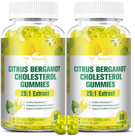 (2 Packs) Sugar Free Citrus Bergamot Gummies for Healthy Cholesterol – All Natural Supplements 25:1 Extract From Italy Bergamot Supplement for Immune Support Healthy Anti-Aging Sugar-Free Vegan Pectin