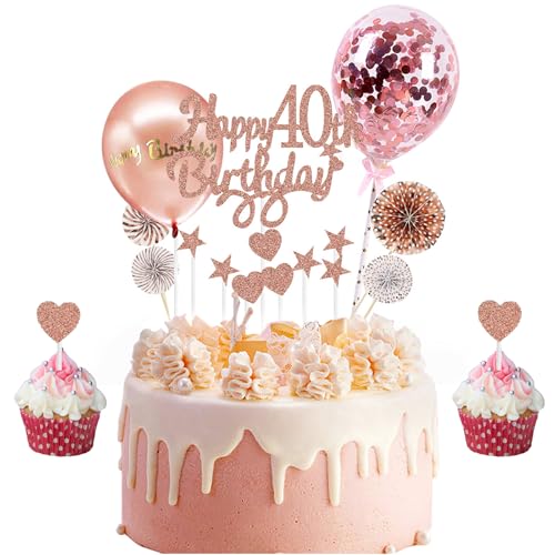 Cake Topper Set for 40th Birthday with Happy 40th Birthday sign (Style 1)