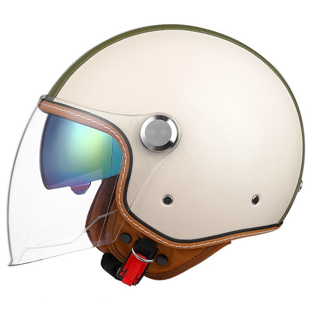 WZGGTEAM 3/4 Open Face Motorcycle Helmet with Dual Visor for Men and Women, DOT/ECE Approved Unisex Retro Half Helmet，Motorbike Casco for Moped Cruiser and Chopper