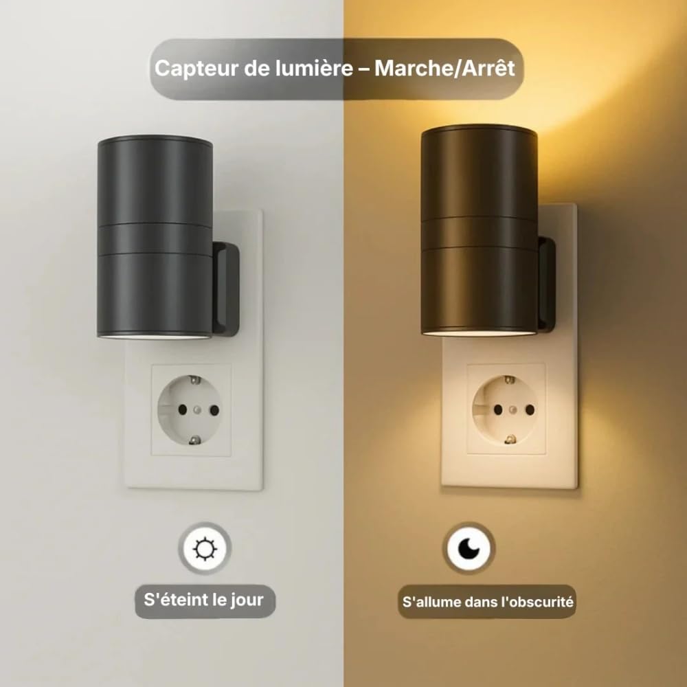 Lumora - Lampe murale LED haut de gamme Veilleuse Prise Electrique avec détecteur de mouvement, intensité variable, pour intérieur, couloir, chambre, escalier