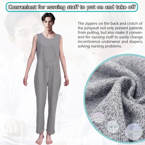 Image of Unisex Anti-Strip Adaptive Jumpsuit with Back-Zipper,Vest Trousers,Suitable for Seniors,Dementia Patient,Alzheimer's Patients,Incontinence Care
