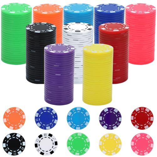 Coopay 250 Pcs Plastic Poker Chips for Texas Holdem Blackjack Poker Chips Set with Dice Striped Edges for Card Board Game Card Club Late Game Night Home Themed Events Party Supplies