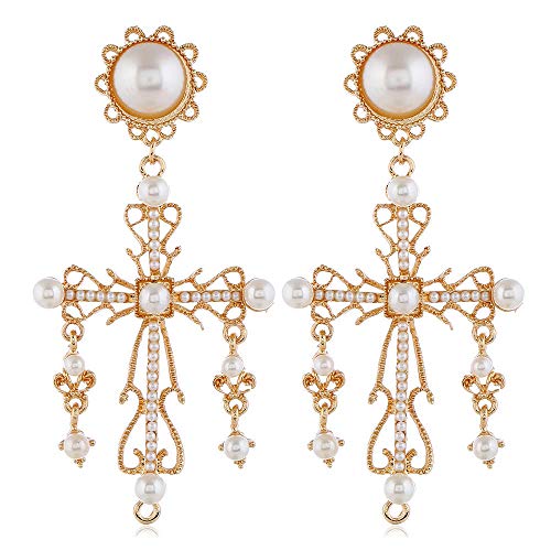 Pendientes Para Niña Pendientes De Perlas Cruzadas Retro Palace Colgante Hueco Pendientes De Personalidad Joyería De Oreja Femenina Cover