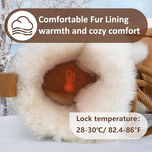 MISSMILLER Womens Snow Boots Genuine Suede Faux Fur Lining Warm Lace Up Walking Boots Anti-Slip Cozy Outdoor Ankle Boots2