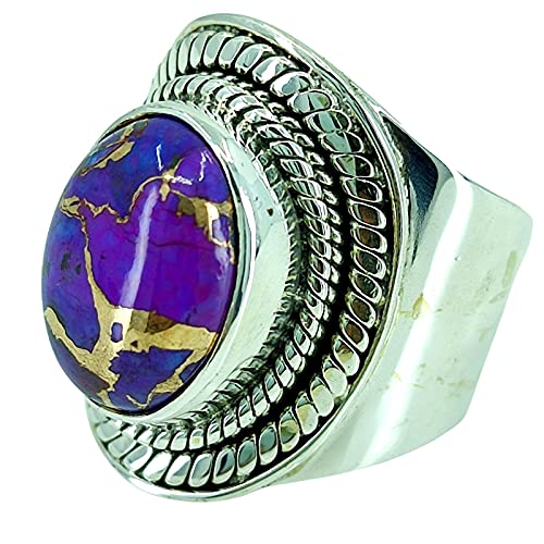 Navya Craft Purple Copper Turquoise Oval 925 Solid Sterling Silver Handmade Women Statement Ring Sizes 4 To 13 #TOP12