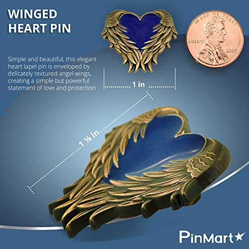 Pinmart Heart With Angel Wings Enamel Lapel Pin – Enamel Heart Lapel Pin With Antique Gold-Plated Angel Wings – Heart Wing Badge With Secure Clutch Back #TOP4