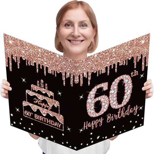 SUNDECO Rose Gold 60th Birthday Gift Bag Set - Includes Card, Wrapping Paper & Envelope