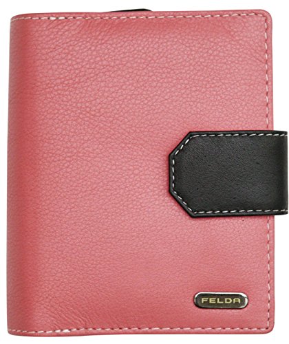 Felda - Damen Geldbörse aus Echtleder - RFID-Blocker - 14 Kartenfächer & Münzfach - Pfirsich Mehrfarbig