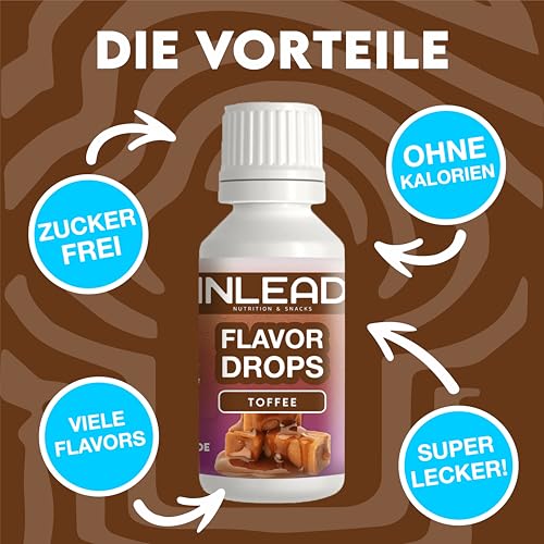 INLEAD - Flavor Drops | Zuckerfrei & Kalorienfrei | Aromatropfen für Speisen & Getränke | Vielseitig einsetzbar | Top Geschmack | Vegan - 30ml (Toffee)