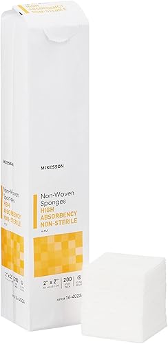 McKesson Esponjas no tejidas, no estériles, 4 capas, alta absorción, poliéster/rayón, 2 x 2 pulgadas, 200 por paquete, 20 paquetes, 4000 en total