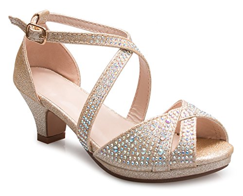 Image of Olivia K Girl's Cute Adorable Strappy Glitter Open Toe Heel Sandals - Adjustable buckle