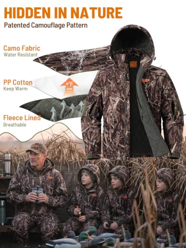 Image of NEW VIEW Insulated Hunting Jacket for Men Cold Weather, Warm Camo Hunting Jackets with Hood, Water Resistant Hunting Clothes