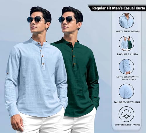 Image of Zombom Men's Kurta || Chinese Collar Long Sleeves || Straight Hip Length Kurtas || Short Kurta for Men || for Festival || Function || Occasion Wear Fancy Kurta for || Best Gifts for Men