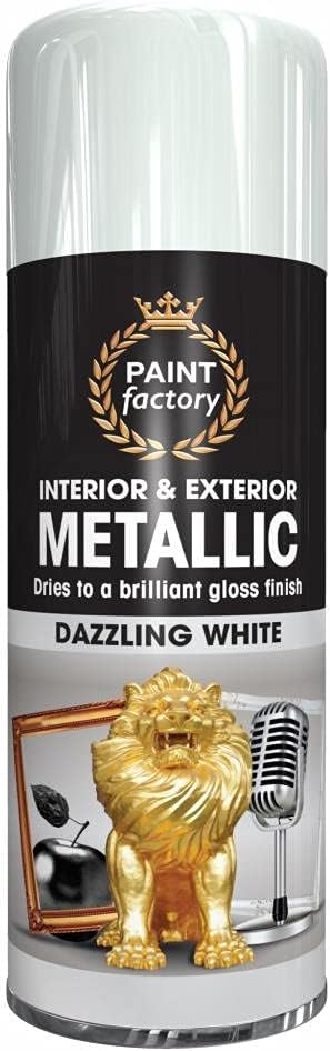 AlezyB - 2 x Metallic Dazzling White Spray Paint 400ml Multi-Purpose Aerosol Use for Metal and Wooden Furniture, Ornaments, Decorative Items and Much More for Interior & Exterior